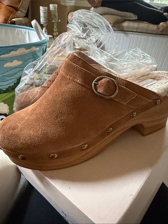 Chinese Laundry Shoes - Chinese Laundry Chestnut Brown Suede Fur-Lined Clog Mule